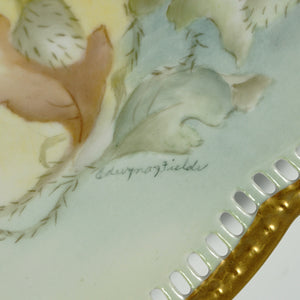 Vintage German Hand Painted Porcelain Plate, Signed, Poppy Flowers, Gold Encrusted Pierced Rim