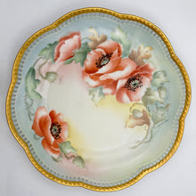 Load image into Gallery viewer, Vintage German Hand Painted Porcelain Plate, Signed, Poppy Flowers, Gold Encrusted Pierced Rim
