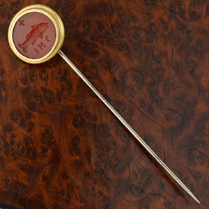 14K Gold Carnelian Intaglio Stick Pin, Ichthys Fish Jesus Christ, Religious Symbolism