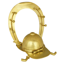 Load image into Gallery viewer, Antique English Brass Inkwell Desk Stand Jockey Cap Equestrian Horse Racing
