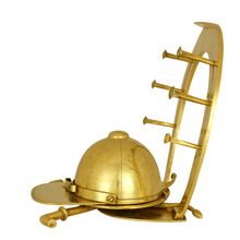 Load image into Gallery viewer, Antique English Brass Inkwell Desk Stand Jockey Cap Equestrian Horse Racing
