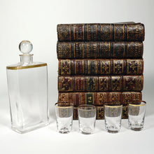 Load image into Gallery viewer, Antique French Trompe l’Oeil Books Liquor Caddy Tantalus Box, Decanter &amp; Shot Glasses Secret Hidden Mini Bar

