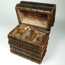 Load image into Gallery viewer, Antique French Trompe l’Oeil Books Liquor Caddy Tantalus Box, Decanter &amp; Shot Glasses Secret Hidden Mini Bar
