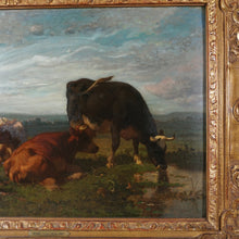 Load image into Gallery viewer, Antique Belgian Oil Painting of Cows in Pasture by Louis Robbe (1806-1877)
