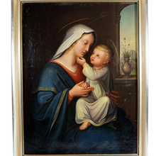 Load image into Gallery viewer, Antique 19thc Portrait of Madonna &amp; Child Oil Painting German School  Religious Scene of Virgin Mary &amp; Jesus
