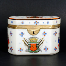 Load image into Gallery viewer, Antique Bohemian Opaline Glass Box Armorial Hand Painted Coat of Arms
