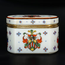 Load image into Gallery viewer, Antique Bohemian Opaline Glass Box Armorial Hand Painted Coat of Arms
