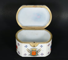 Load image into Gallery viewer, Antique Bohemian Opaline Glass Box Armorial Hand Painted Coat of Arms
