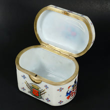 Load image into Gallery viewer, Antique Bohemian Opaline Glass Box Armorial Hand Painted Coat of Arms
