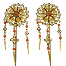 Load image into Gallery viewer, Victorian Etruscan Revival Hair Combs Coral and Black Enamel Hair Pins, Ornaments
