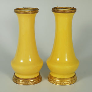 Antique French Sevres Optat Milet Ceramic PAIR Vases Gilt Ormolu Mounts