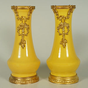 Antique French Sevres Optat Milet Ceramic PAIR Vases Gilt Ormolu Mounts