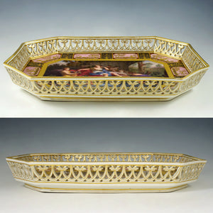 Antique Vienna Austria Porcelain Hand Painted Tray, Raised Gold Enamel Portrait of Goddess Diana