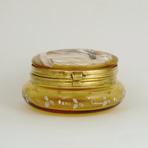 Antique Victorian Bohemian Enamel Glass Patch Box, Pill Box, Trinket