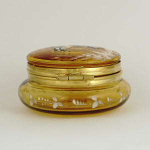 Antique Victorian Bohemian Enamel Glass Patch Box, Pill Box, Trinket