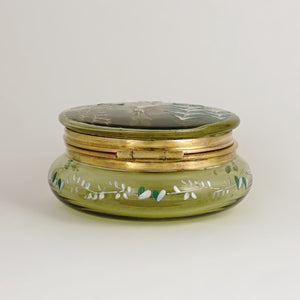 Antique Victorian Bohemian Enamel Glass Patch Box, Pill Box, Rabbit
