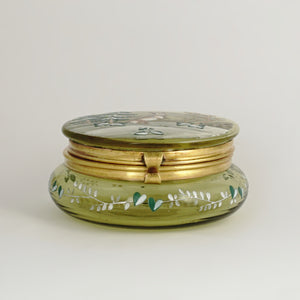 Antique Victorian Bohemian Enamel Glass Patch Box, Pill Box, Rabbit