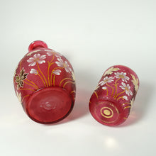 Load image into Gallery viewer, Victorian Cranberry Glass Enamel Carafe Set, Bedside Decanter, Tumble Up, Cup &amp; Saucer
