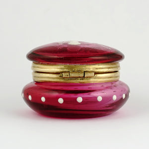 Antique Victorian Mary Gregory Cranberry Glass Patch Box, Pill Box