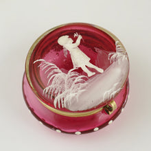 Load image into Gallery viewer, Antique Victorian Mary Gregory Cranberry Glass Patch Box, Pill Box
