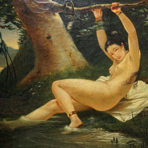 19th Century French Oil Painting, Portrait of Female Bather, Signed V. Prost