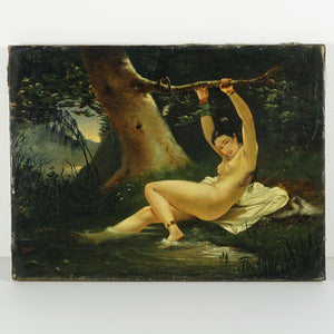 19th Century French Oil Painting, Portrait of Female Bather, Signed V. Prost
