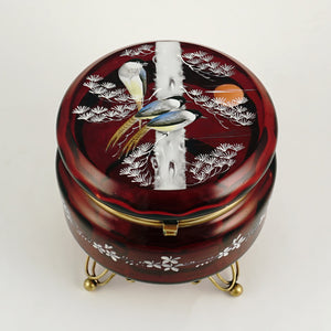 Antique Victorian Bohemian Enamel Ruby Glass Box, Birds, Vanity, Trinket Box, Powder Jar