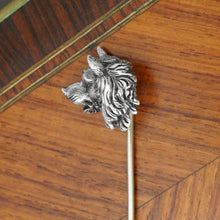 Load image into Gallery viewer, Antique Victorian Silver Wolf Head Stick Pin Lapel Pin, Pink Cabochon Eye
