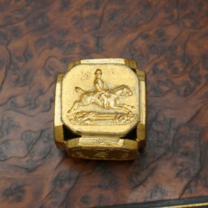 Antique Victorian Wax Seal Cube, Multiple Intaglio Matrices, Letter Envelope Gilt Brass Desk Stamp