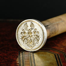 Load image into Gallery viewer, Antique Silver Armorial Wax Seal, Rooster &amp; Sword Coat of Arms Desk Stamp
