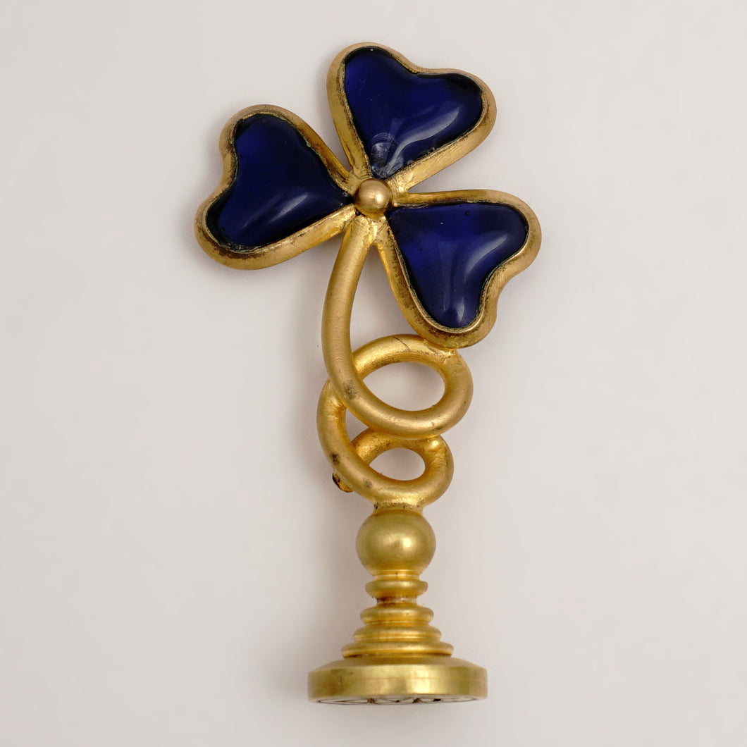 Art Nouveau French Shamrock Wax Seal, Bronze & Purple Glass