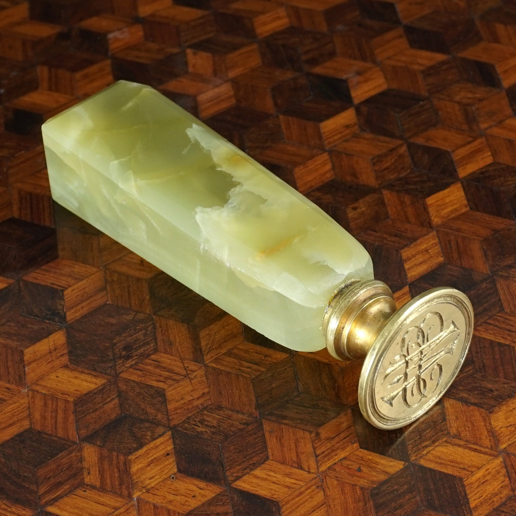 Art Deco Wax Seal Desk Stamp Green Onyx Handle