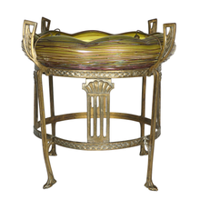 Load image into Gallery viewer, Antique Bohemian Iridescent Art Glass Bowl Art Nouveau Centerpiece

