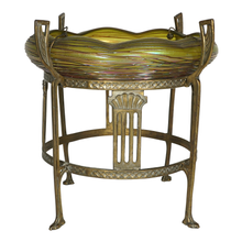 Load image into Gallery viewer, Antique Bohemian Iridescent Art Glass Bowl Art Nouveau Centerpiece

