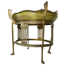 Load image into Gallery viewer, Antique Bohemian Iridescent Art Glass Bowl Art Nouveau Centerpiece
