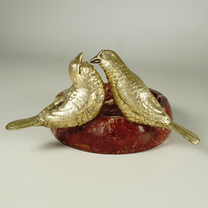 Art Deco Gilt Bronze Marble Birds Figural Trinket Dish Bowl