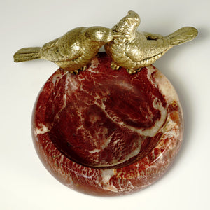 Art Deco Gilt Bronze Marble Birds Figural Trinket Dish Bowl