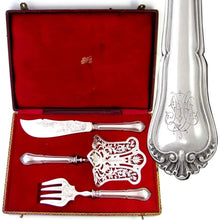 Load image into Gallery viewer, Napoleon III era French Sterling Silver 3pc Asparagus Server, Fish Knife &amp; Fork Serving Set
