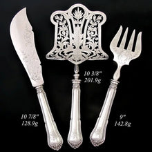 Load image into Gallery viewer, Napoleon III era French Sterling Silver 3pc Asparagus Server, Fish Knife &amp; Fork Serving Set
