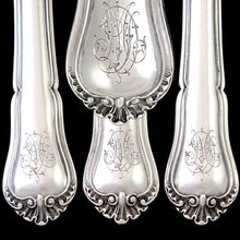 Load image into Gallery viewer, Napoleon III era French Sterling Silver 3pc Asparagus Server, Fish Knife &amp; Fork Serving Set
