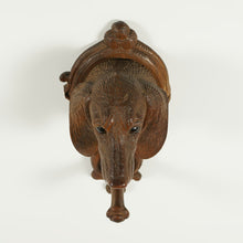 Load image into Gallery viewer, Antique Black Forest Hand Carved Wood Figural Dog Head Coat Hook, Wall Mount, Glass Eyes
