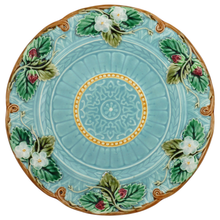 Load image into Gallery viewer, Antique French Sarreguemines Majolica Strawberry Blue Plate
