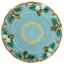 Load image into Gallery viewer, Art Nouveau French Sarreguemines Majolica Plate Strawberries Turquoise Blue
