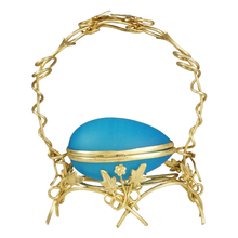 Load image into Gallery viewer, Antique French Palais Royal Blue Opaline Glass Egg Box Casket Gilt Ormolu Stand
