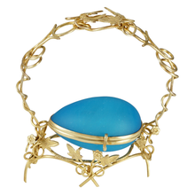 Load image into Gallery viewer, Antique French Palais Royal Blue Opaline Glass Egg Box Casket Gilt Ormolu Stand
