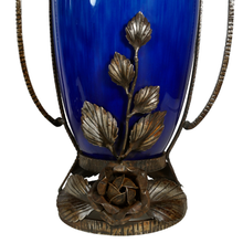 Load image into Gallery viewer, PAIR Large Art Deco French Paul Milet Sevres Ceramic Vases Blue Flambe Glaze

