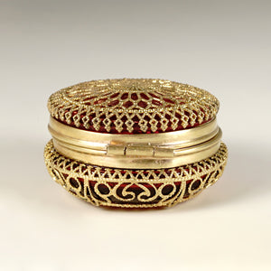 Antique Victorian Ruby Glass Pill Box Ormolu Filigree