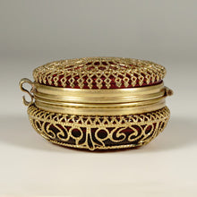 Load image into Gallery viewer, Antique Victorian Ruby Glass Pill Box Ormolu Filigree
