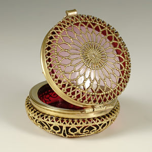 Antique Victorian Ruby Glass Pill Box Ormolu Filigree