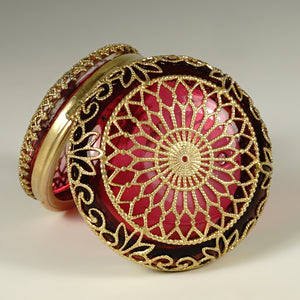 Antique Victorian Ruby Glass Pill Box Ormolu Filigree